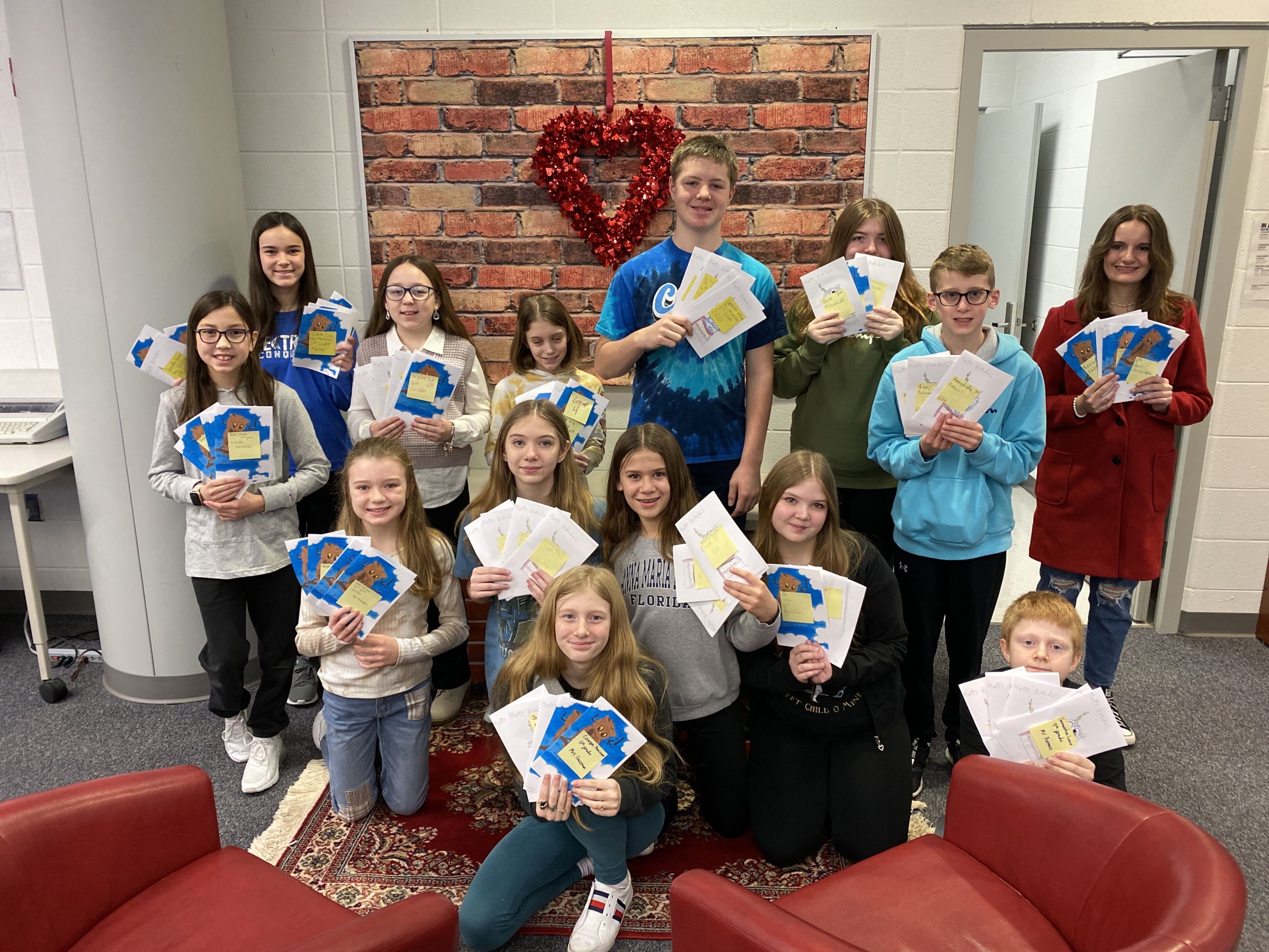 HELP CLUB members met before school and finished over 90 birthday cards for students’ birthdays for the next 6 months! Great job, students!!!