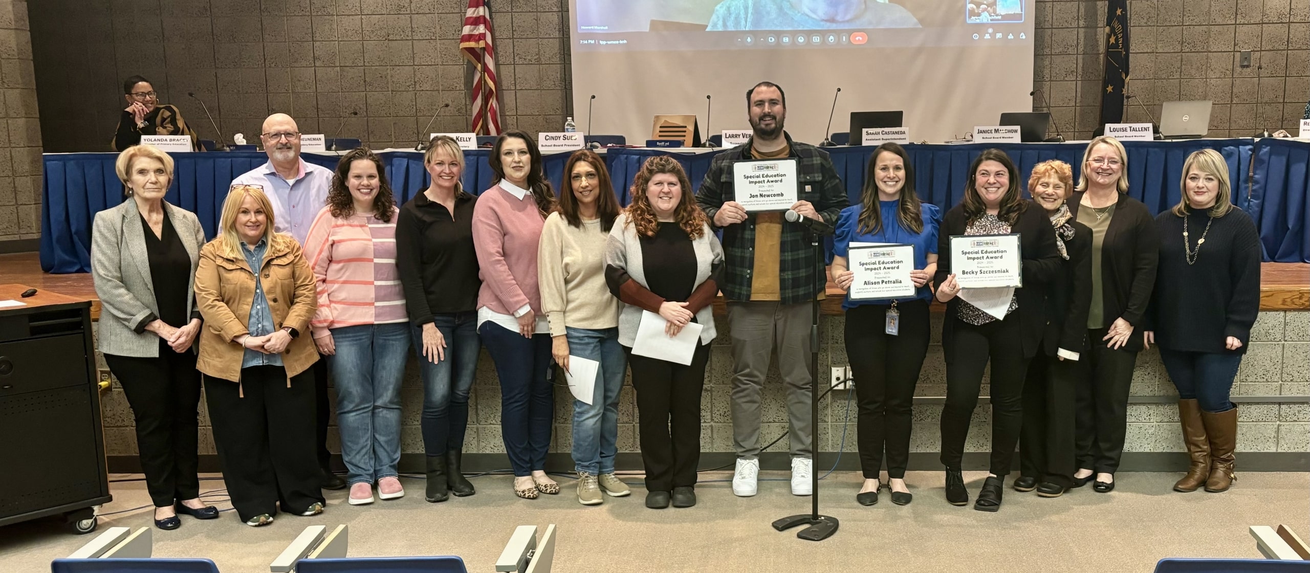 The LCSC SEPAC (Special Education Parent Advisory Committee) presented their Impact Awards to winners: Jon Newcomb (LCHS, Teacher), Becky Szczesniak (Bibich, Paraprofessional), and Allison Petralia (Bibich, Principal).